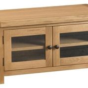 STANDARD TV UNIT WITH GLASS DOOR. OAK
